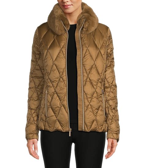 michael kors ladies jacket with detachable fur collar|michael kors packable nylon anorak.